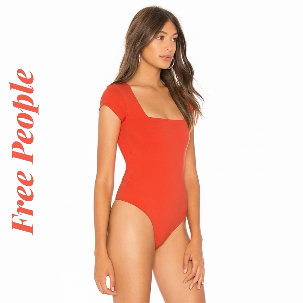 Intimately Free People Square Eyes Bodysuit Vibrant Coral XS NWT